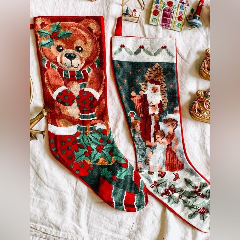 Vintage needlepoint stockings set of 2